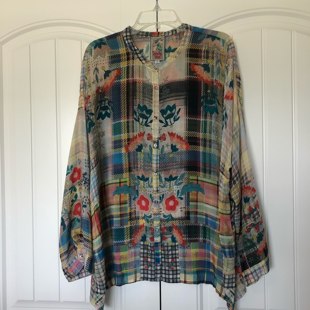Johnny Was Patch Button Down Blouse XL